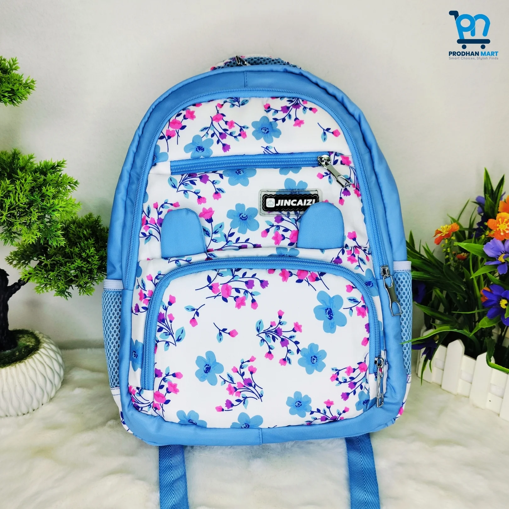 (Class 0-3) Floral Print School Bag (Light Blue Color) (Class 0-3) Floral Print School Bag (Light Blue Color)