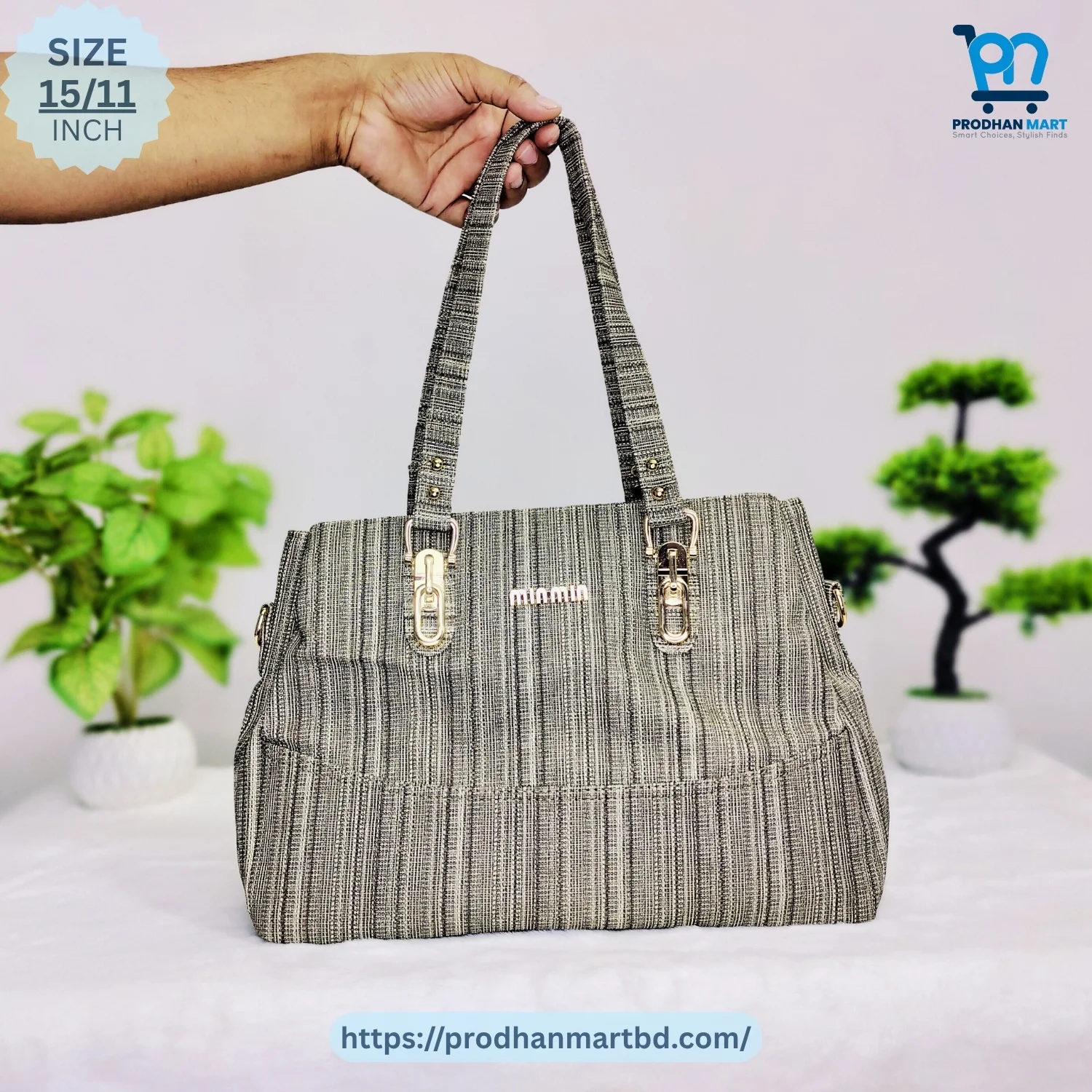 Stylish Golden Stripe Shoulder Bag (Gray Color) Stylish Golden Stripe Shoulder Bag (Gray Color)