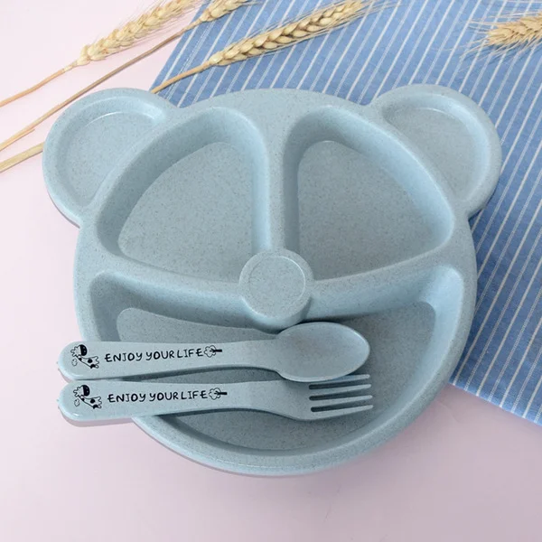 Wheat Straw Cartoon Children’s Split Dinner Plate (Bear Design)