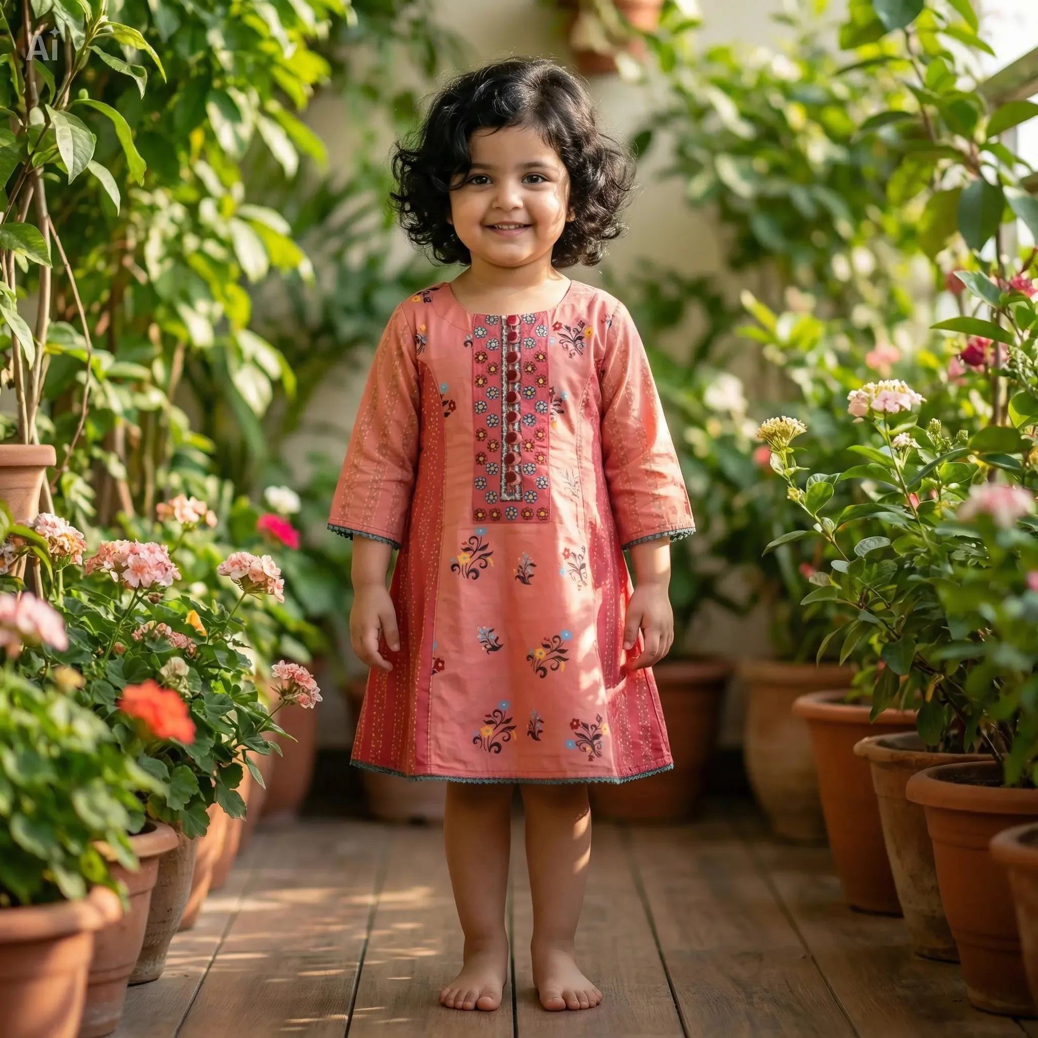 Pure Cotton Boutique & Embroidered Round Kurti for Girls (3–10 Years) বুটিক ও এমব্রয়ডারী করা পিউর কটন রাউন্ড কুর্তি