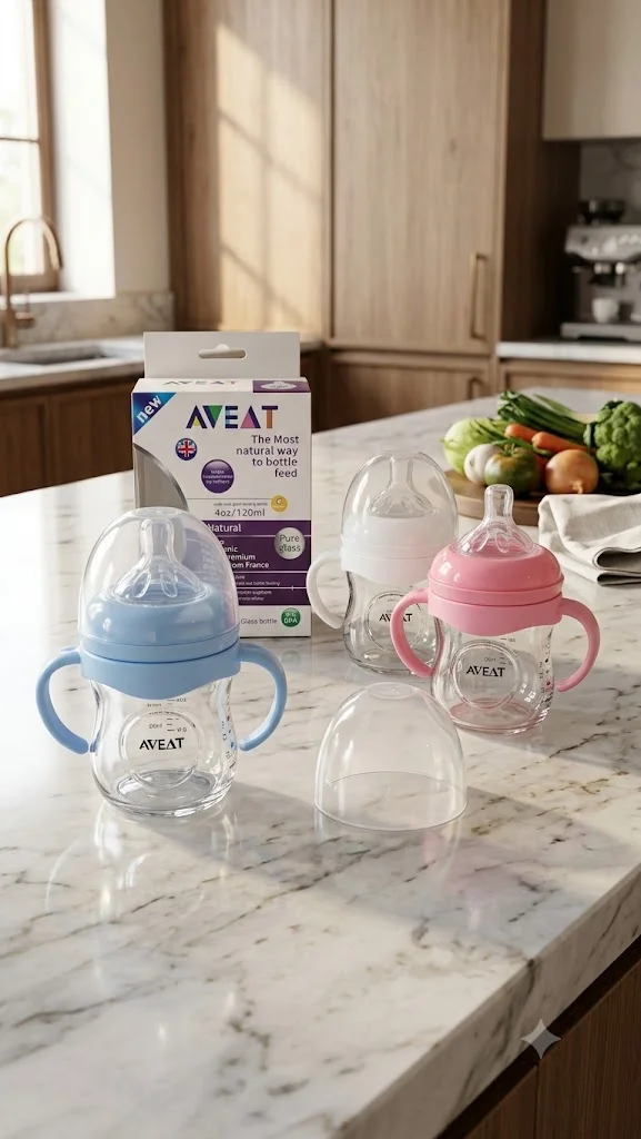 Aveat Wide Neck Premium Glass Baby Feeding Bottle with Handle – 120ml