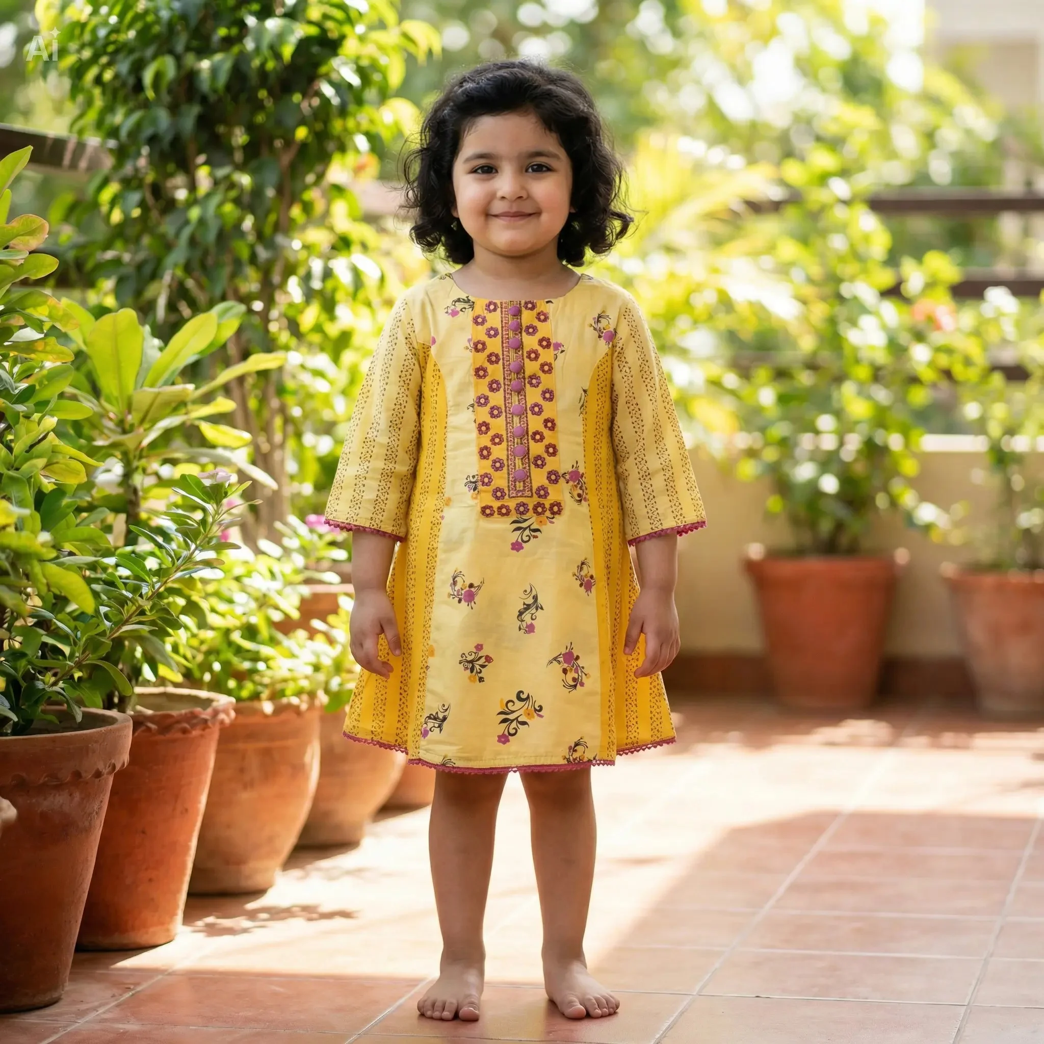 Pure Cotton Boutique & Embroidered Round Kurti for Girls (3–10 Years) বুটিক ও এমব্রয়ডারী করা পিউর কটন রাউন্ড কুর্তি