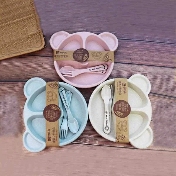 Wheat Straw Cartoon Children’s Split Dinner Plate (Bear Design)