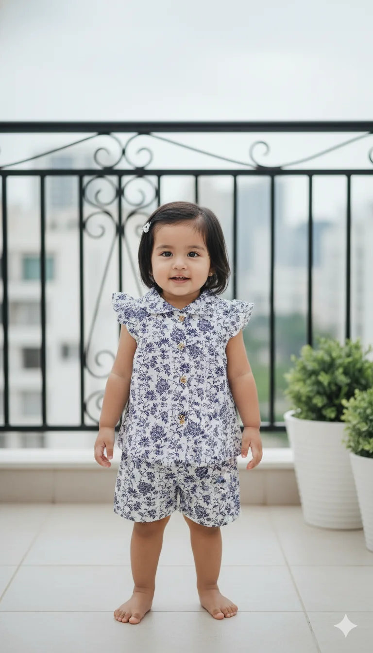 Stylish Pure Cotton Frock with Pant Set for Baby Girls (5 Months – 4 Years) পিউর কটন স্টাইলিশ ফ্রক + প্যান্ট সেট