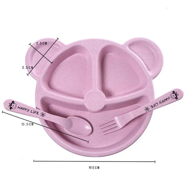 Wheat Straw Cartoon Children’s Split Dinner Plate (Bear Design)