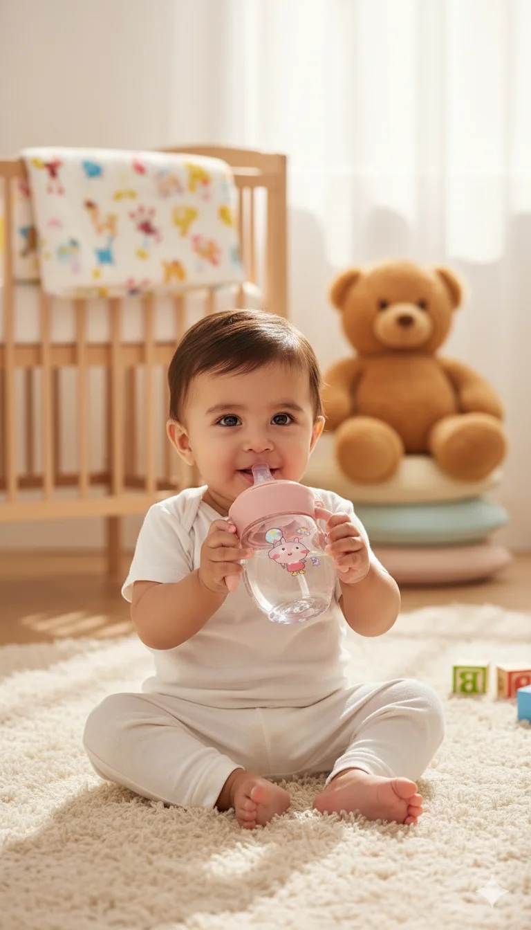 Cute Baby Training Straw Bottle with Handle (300ml) Cute Baby Training Straw Bottle with Handle (300ml)