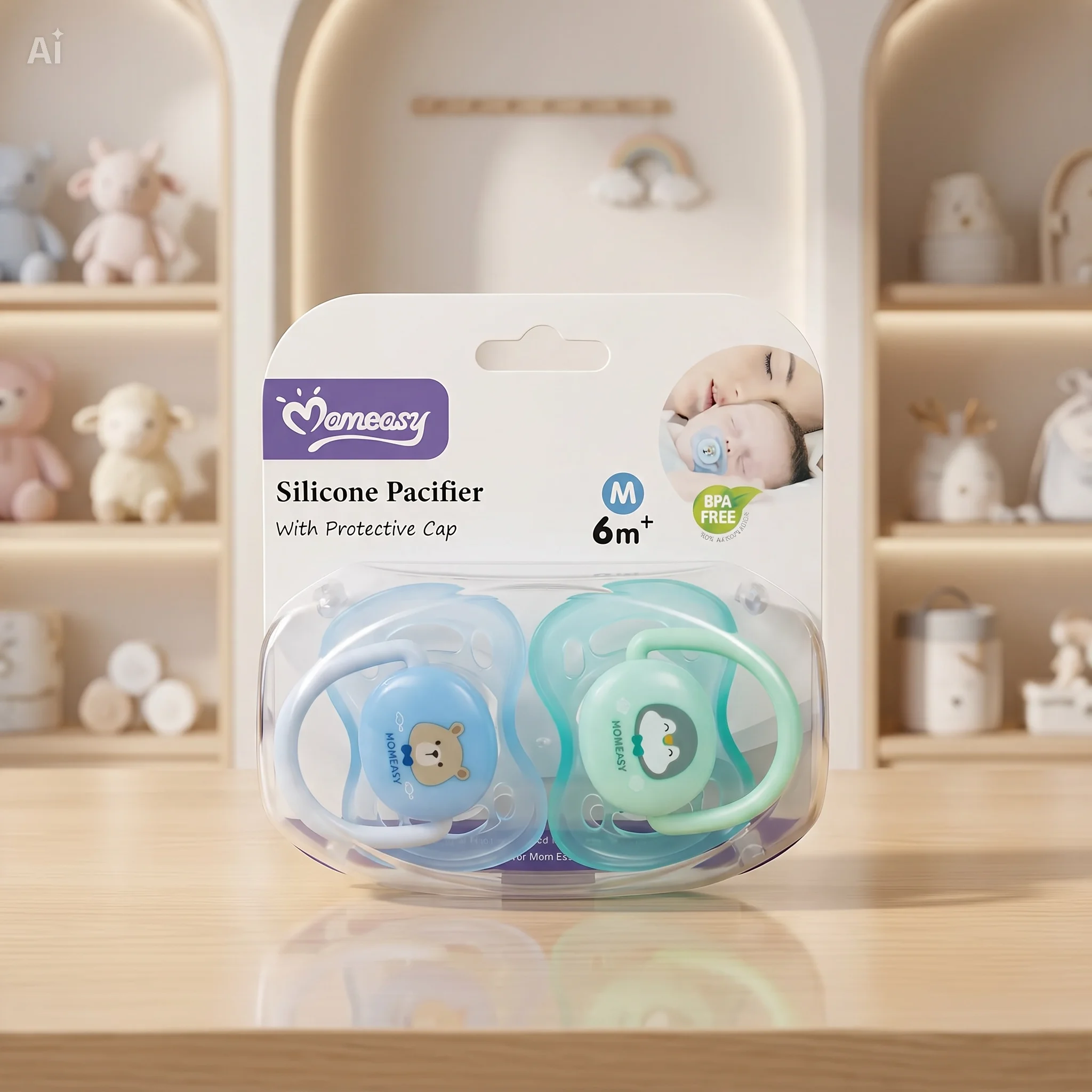 MomEasy Silicone Pacifier with Protective Cap  – 2 Pcs