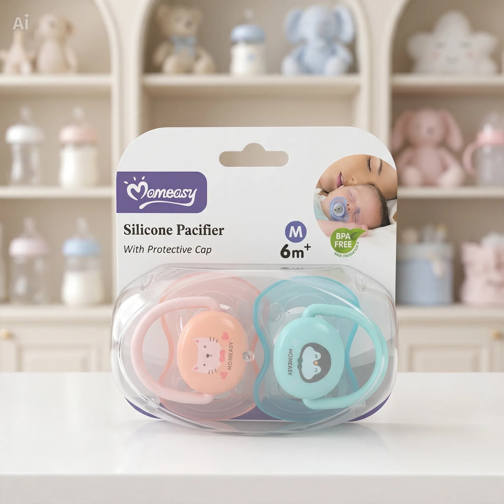 MomEasy Silicone Pacifier with Protective Cap  – 2 Pcs