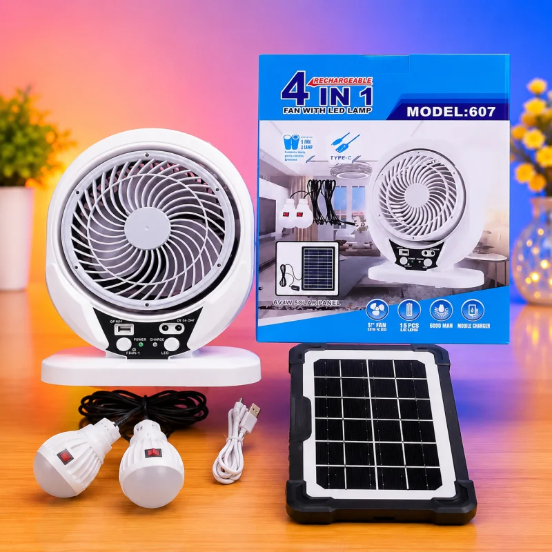 4-in-1 Solar Rechargeable Fan - FREE HOME DELIVERY