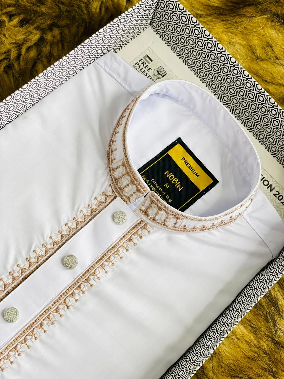 Classic White Embroidered Panjabi- 990WT1