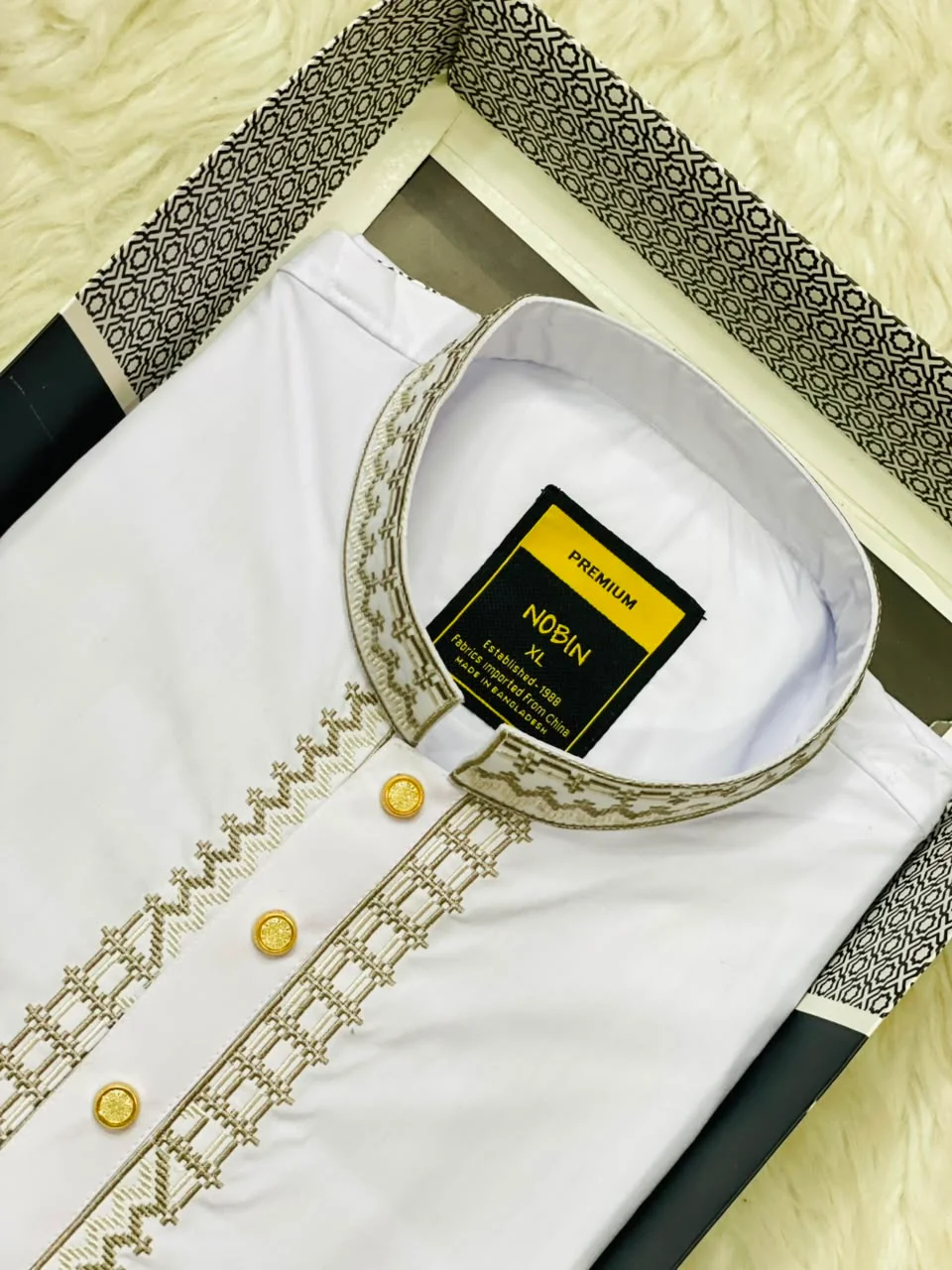 Classic White Embroidered Panjabi- 990WT11