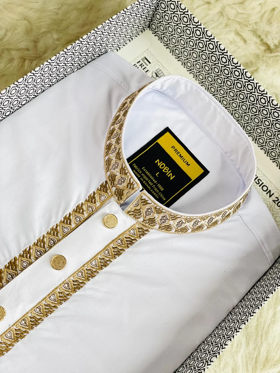 Classic White Embroidered Panjabi- 990WT14