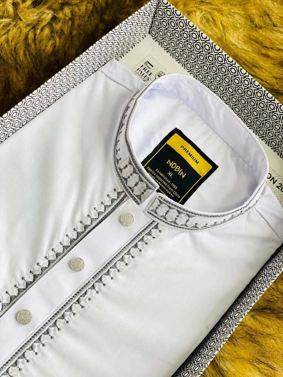 Classic White Embroidered Panjabi- 990WT2
