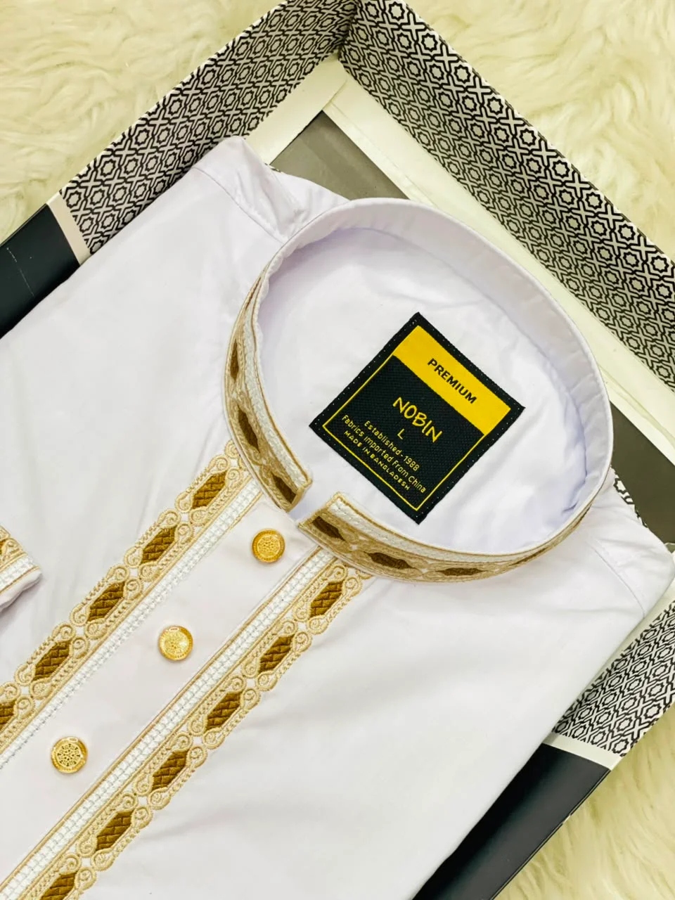 Classic White Embroidered Panjabi- 990WT10