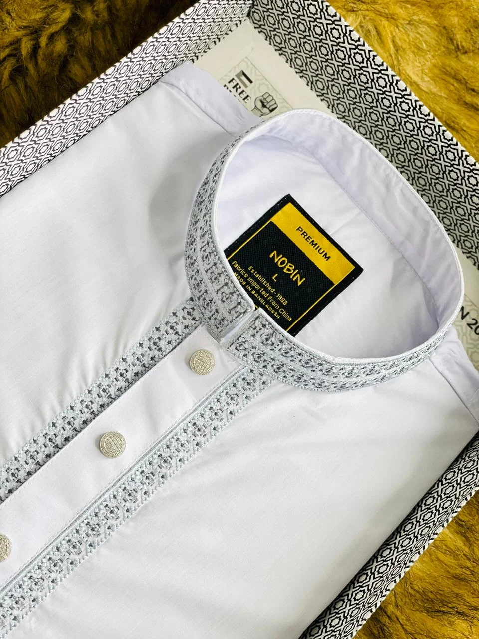 Classic White Embroidered Panjabi- 990WT3