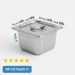 GN 1/6 Depth= 4" Stainless Steel Food Storage Tray (Gastronorm Pan) – with Lid GN 1/6 Depth= 4" Stainless Steel Food Storage Tray (Gastronorm Pan) – with Lid