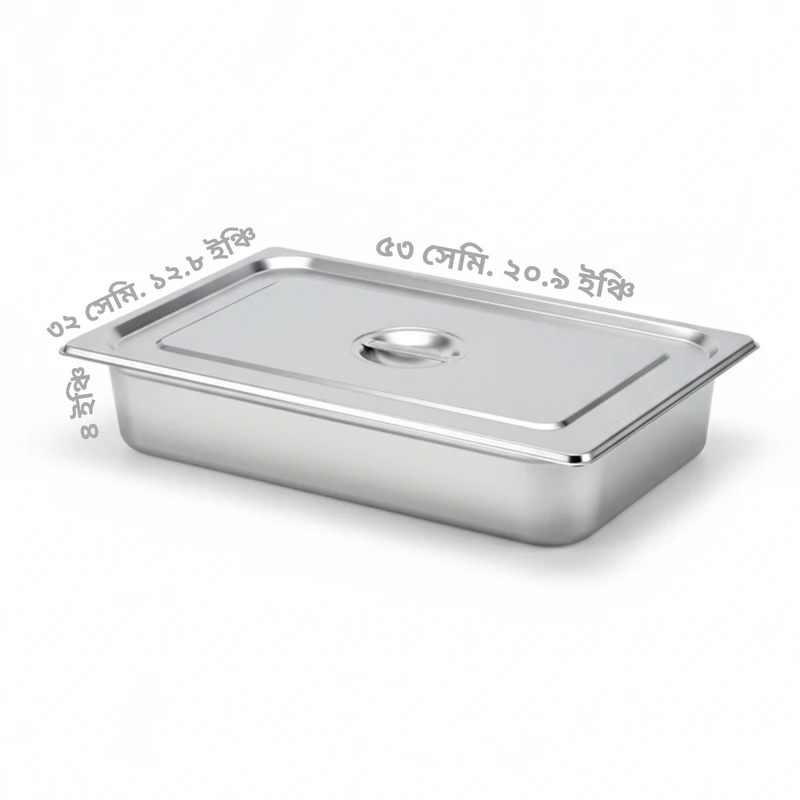 (GN 1/1 Depth= 6") স্টেইনলেস স্টিল ফুড স্টোরেজ ট্রে (Gastronorm Pan) – ঢাকনাসহ (GN 1/1 Depth= 6") স্টেইনলেস স্টিল ফুড স্টোরেজ ট্রে (Gastronorm Pan) – ঢাকনাসহ