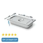 GN 1/3 Depth= 2.5" Stainless Steel Food Storage Tray (Gastronorm Pan) – with Lid GN 1/3 Depth= 2.5" Stainless Steel Food Storage Tray (Gastronorm Pan) – with Lid