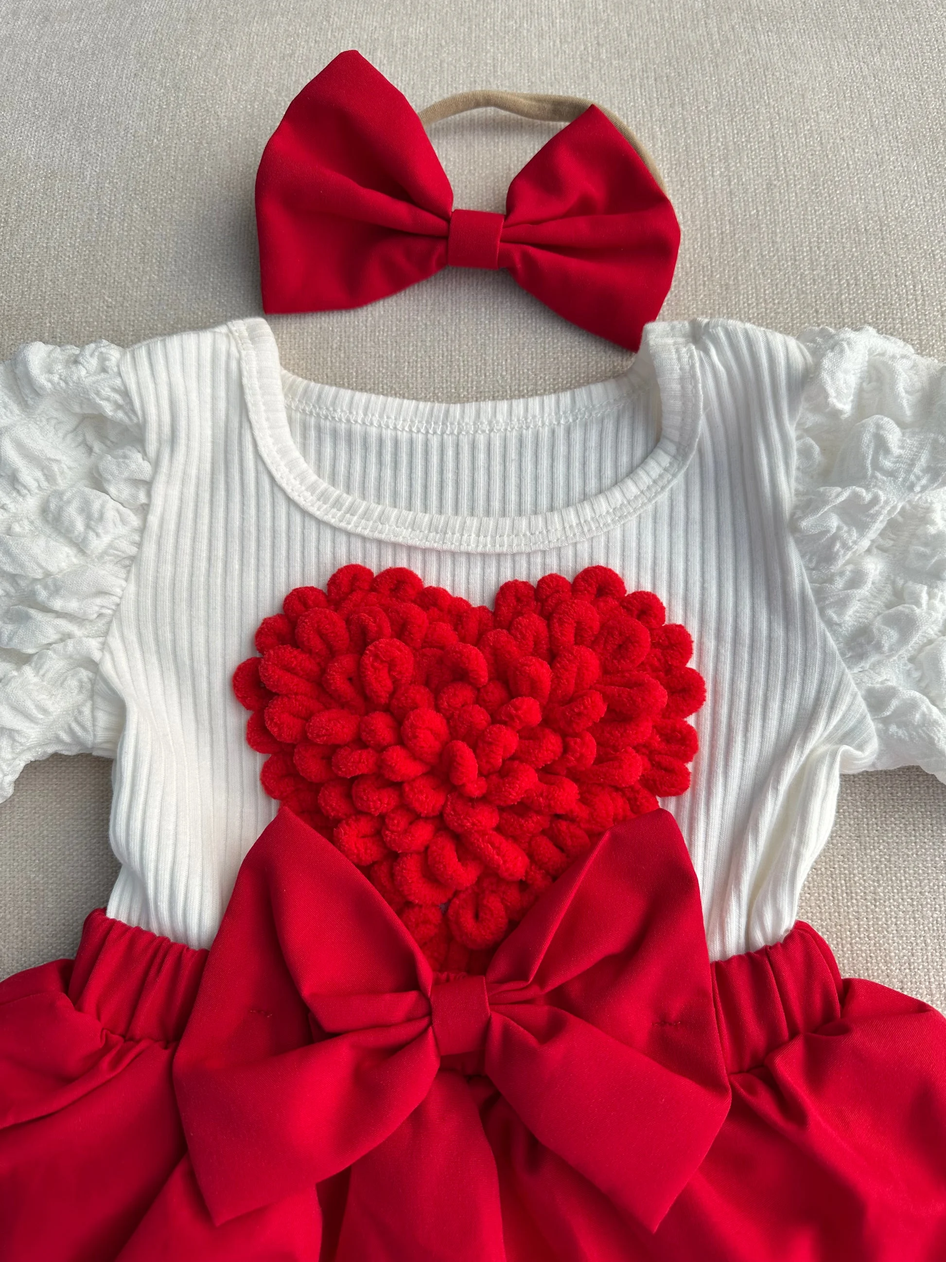 3D Cute love shape attached romper with headband & socks 14
