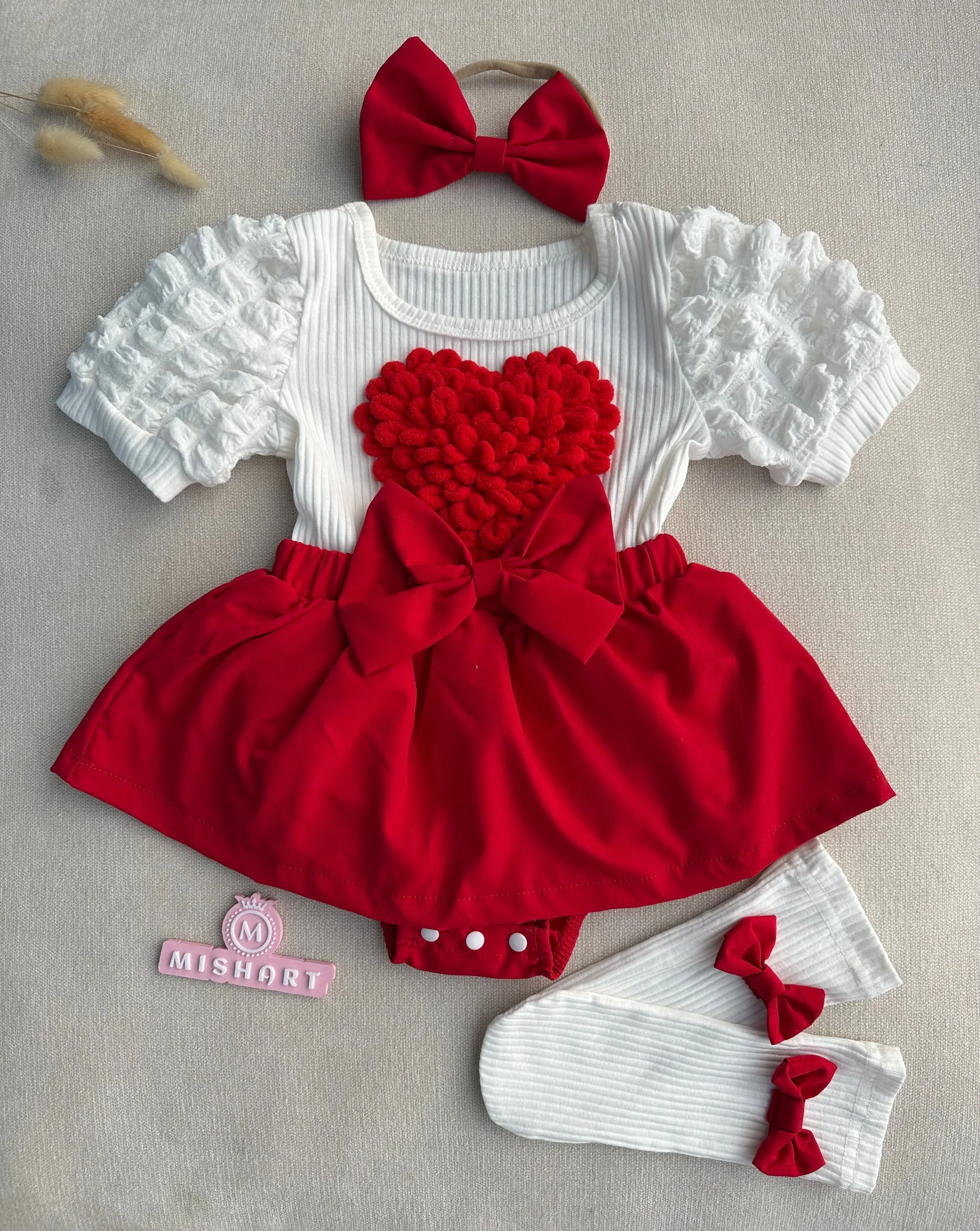 3D Cute love shape attached romper with headband & socks 11