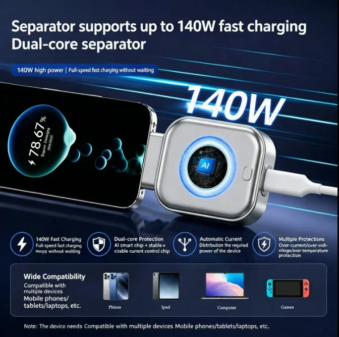 140w Full Charge Separator – Type-C Auto Power Cut-Off Charging Protector