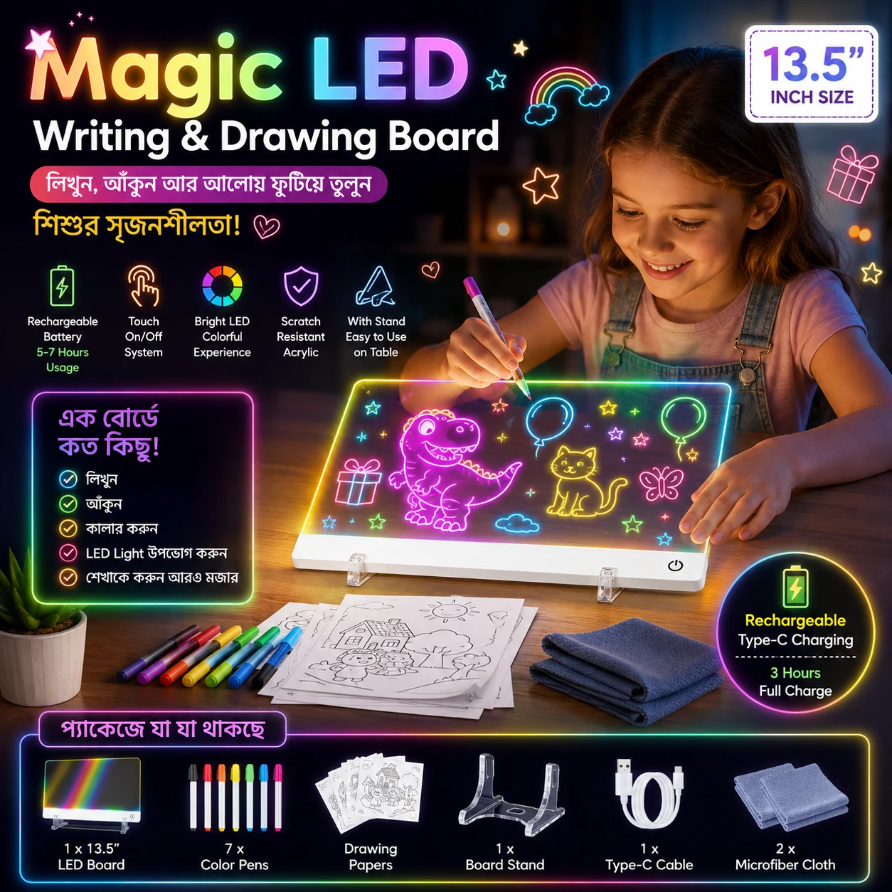 13.5" Rechargeable Magic LED Board