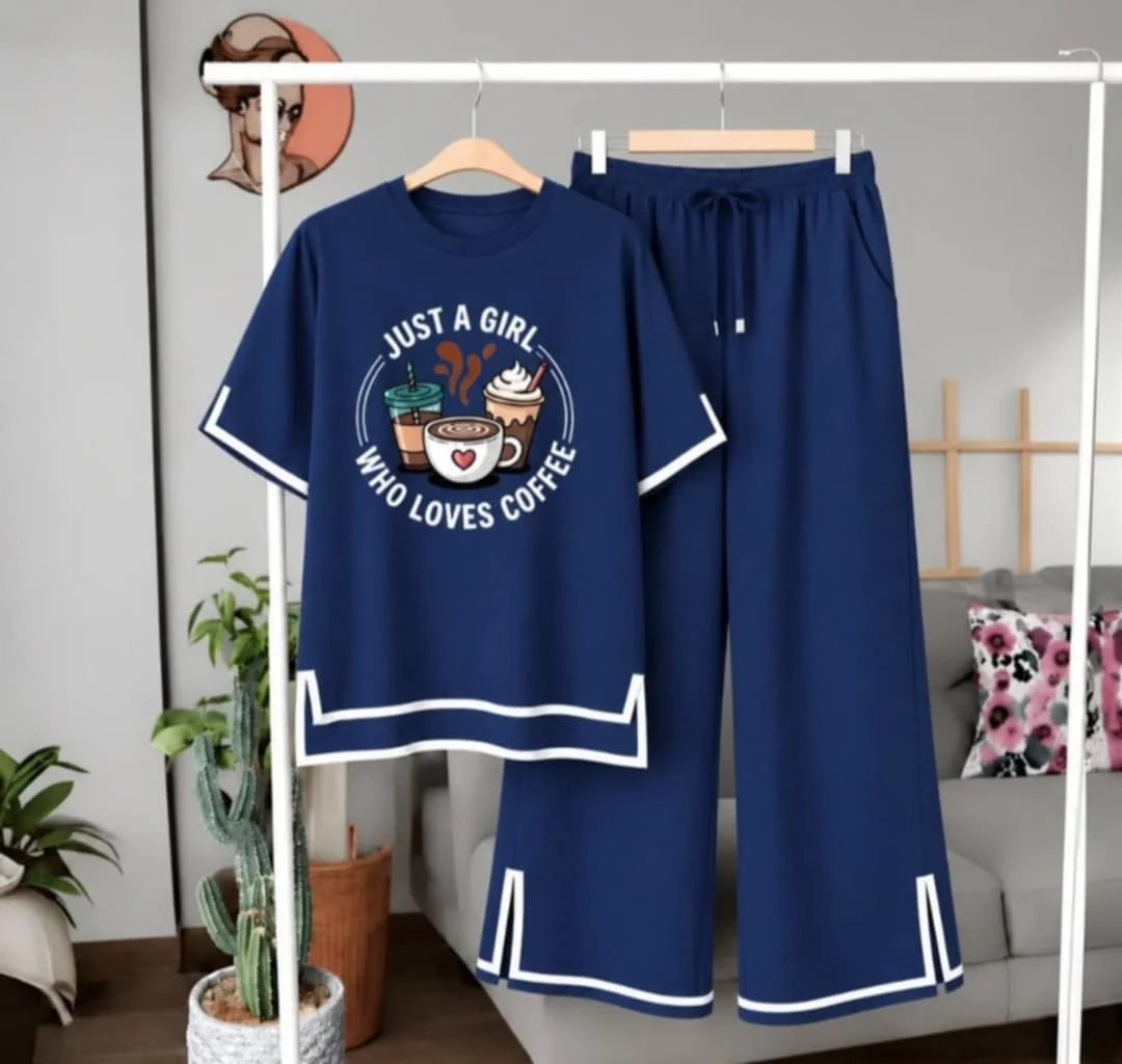 Women Limited Print Side Cutting Co-Ord Set – Nevy Blue