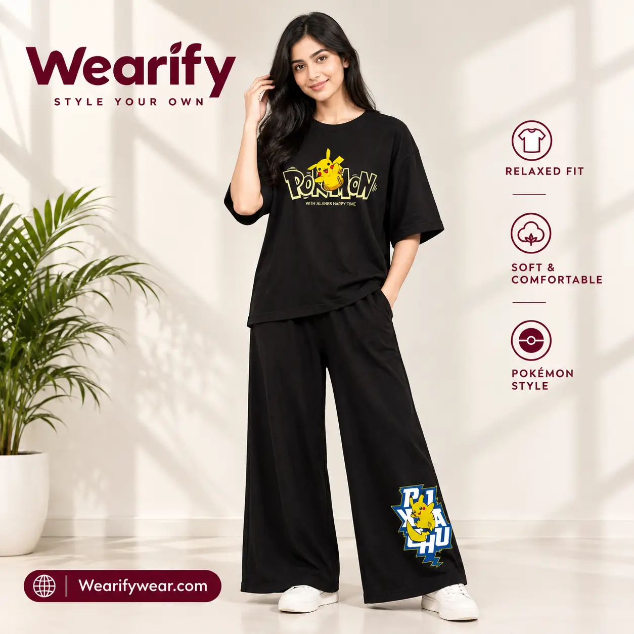 Women Premium Pikacu Co-Ord Set Black