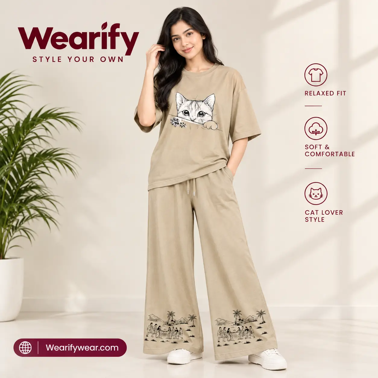 Women Premium Cat Co-Ord Set Skin