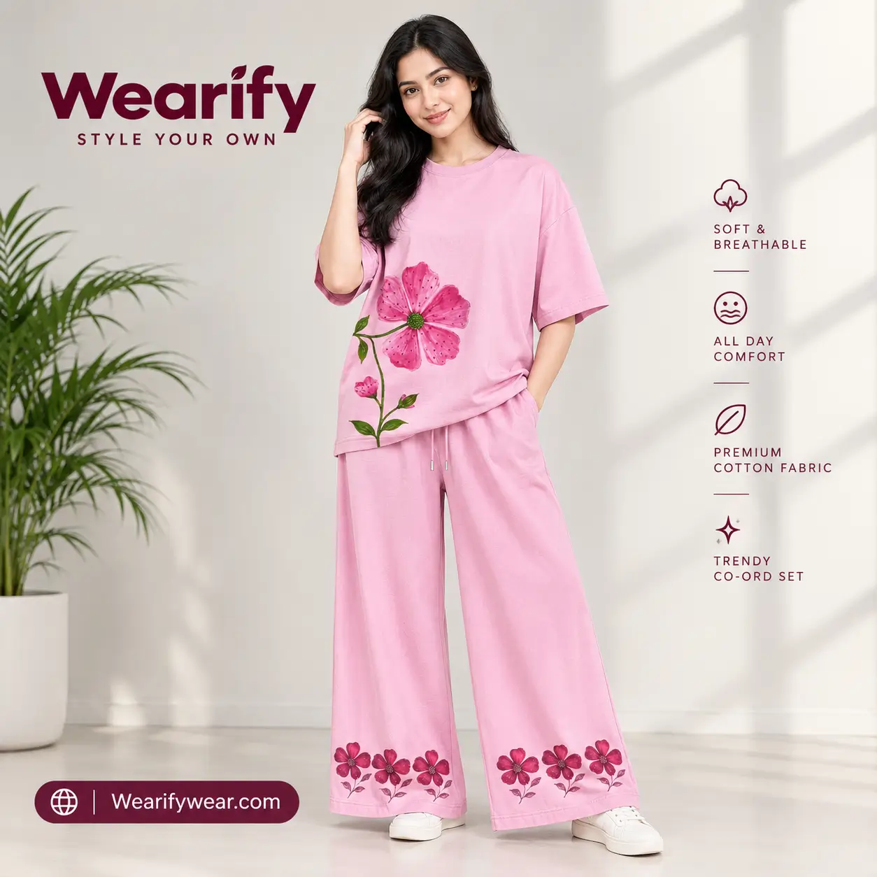 Women Premium Flower Co-Ord Set Pink Women Premium Flower Co-Ord Set Pink
