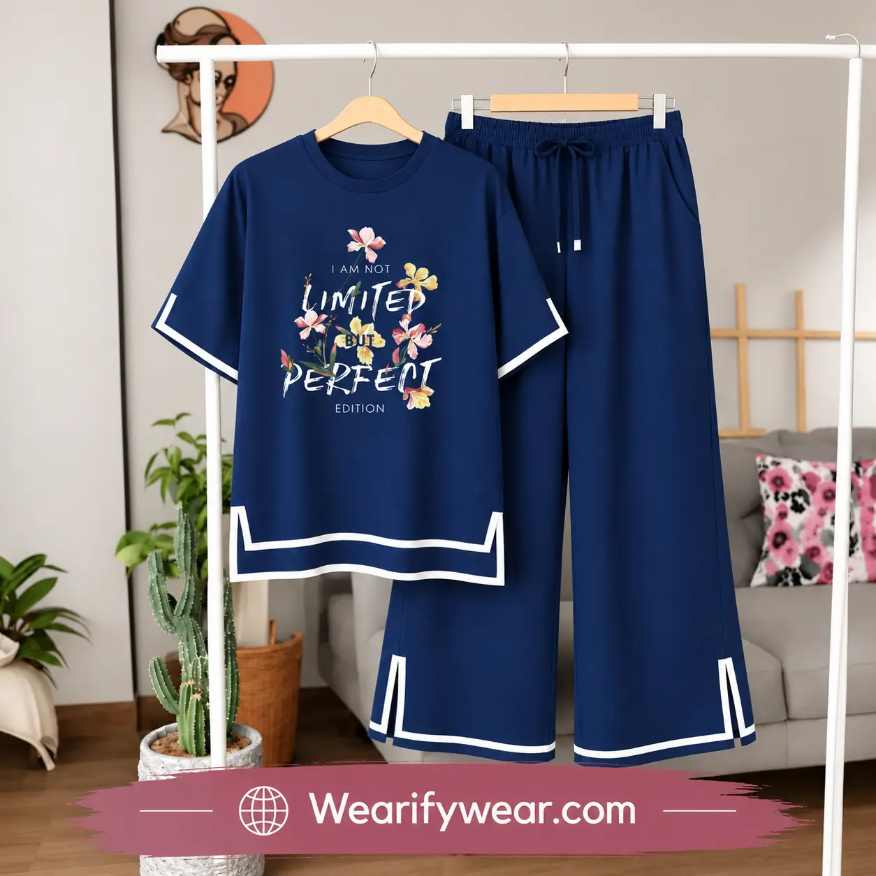 Women Limited Print Side Cutting Co-Ord Set – Nevy Blue