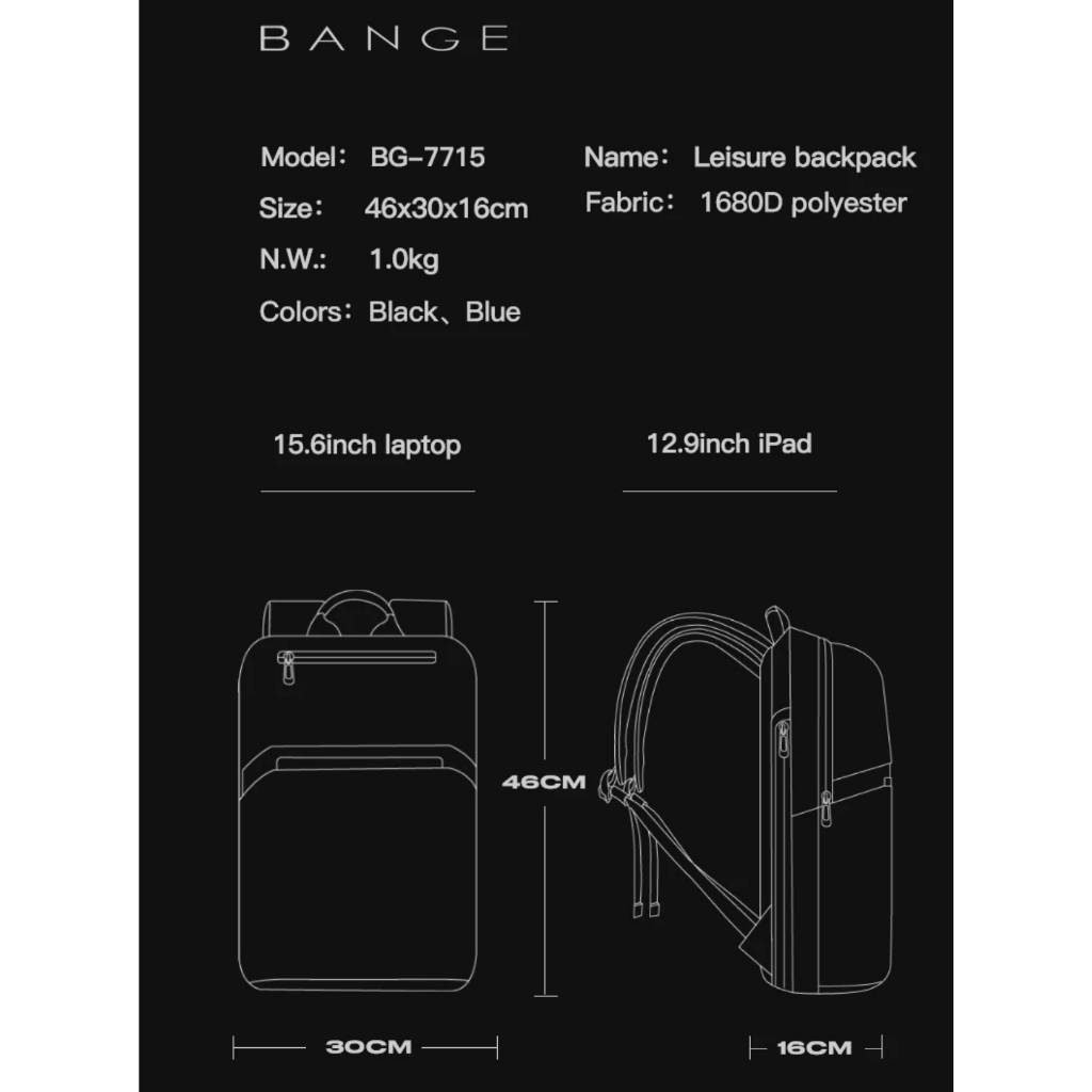 BANGE BG-7715 City Stunner Casual Backpack for Laptops Work & Play (15.6")