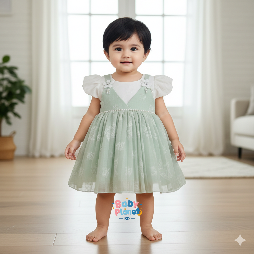 Chinese Soft Fabric Floral Work Baby Girl Dress – Premium Party Collection