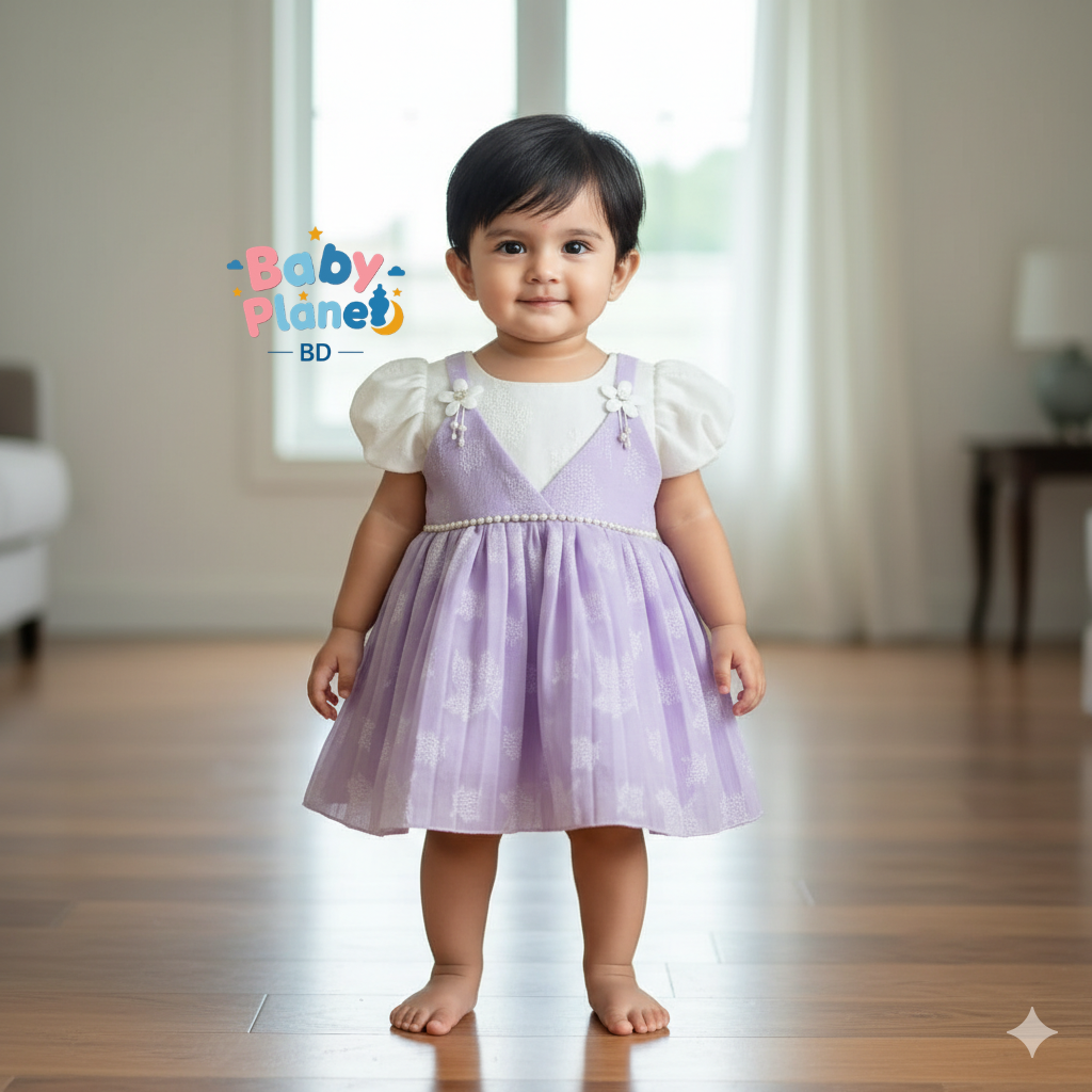 Chinese Soft Fabric Floral Work Baby Girl Dress – Premium Party Collection